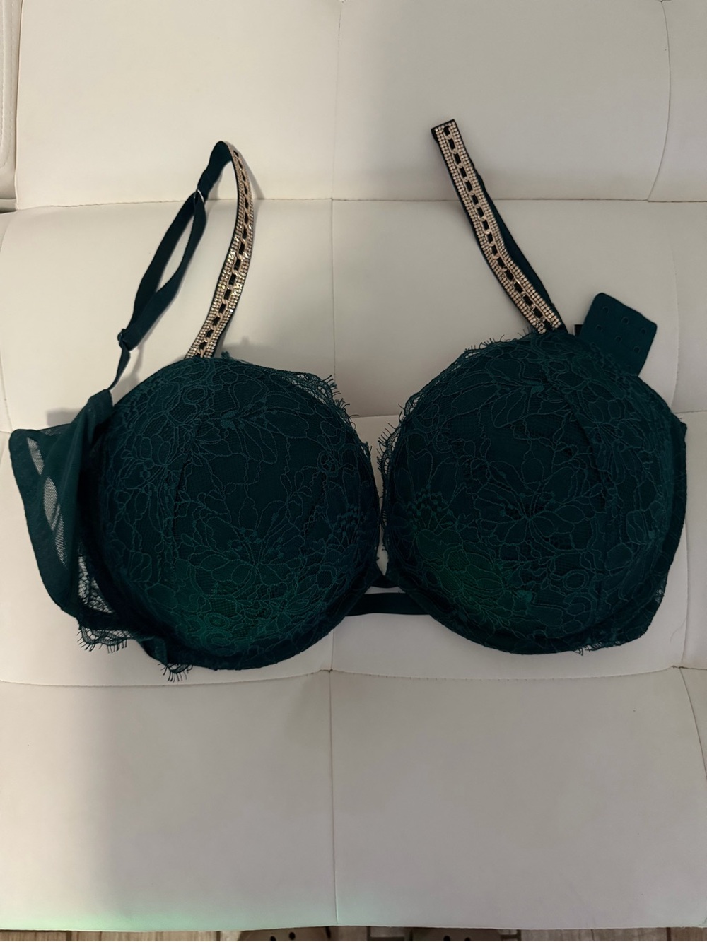 Victoria's Secret Emerald Lace Push-Up Bra with Embellished Straps
